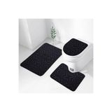Bonny Home Siyah Ultrasoft Desenli 3'lü Klozet Takımı Banyo Halısı Paspası Seti, 60x90 cm
