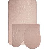 Bonny Home Ultrasoft Desenli Pudra Renkli 3'lü Klozet Takımı Banyo Halısı Paspası Seti