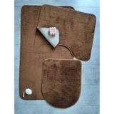 Bonny Home Ultrasoft Düz Kahve 3’lü Banyo Halısı Paspası Seti Kaymaz Deri Tabanlı Yıkanabilir Klozet Takımı