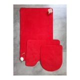 Bonny Home Ultrasoft Düz Kırmızı 3’lü Banyo Halısı Paspası Seti Kaymaz Deri Tabanlı Yıkanabilir Klozet Takımı