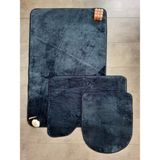 Bonny Home Ultrasoft Düz Lacivert 3’lü Banyo Halısı Paspası Seti Kaymaz Deri Tabanlı Yıkanabilir Klozet Takımı