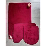 Bonny Home Ultrasoft Düz Mürdüm 3’lü Banyo Halısı Paspası Seti Kaymaz Deri Tabanlı Yıkanabilir Klozet Takımı