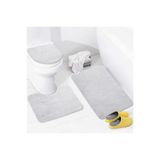 Bonny Home Unicolor Gri 3lü Banyo Paspası Seti, Kaymaz Klozet Takımı, 60x90 cm