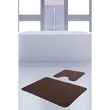 Bonny Home Unicolor Kahverengi 2li Banyo Paspası Seti, 60x90 cm + 50x60 cm, Kaymaz Klozet Taban Takımı