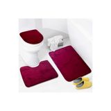 Bonny Home Unicolor Mürdüm 3lü Banyo Paspası Halısı Seti, Kaymaz Klozet Takımı