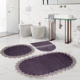 Bonny Home Venüs Gri 3'lü Dantelli Banyo Paspası Seti Çeyizlik Klozet Takımı - 75 x 55 cm