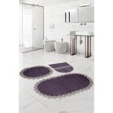 Bonny Home Venüs Gri 3'lü Dantelli Banyo Paspası Seti, Klozet Kapak Örtüsü