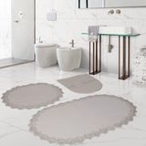 Bonny Home Venüs Krem 3'lü Dantelli Banyo Paspası Seti Çeyizlik Klozet Takımı - 75 x 55 cm