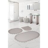 Bonny Home Venüs Krem 3'lü Dantelli Banyo Paspası Seti, Klozet Takımı