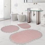 Bonny Home Venüs Pudra 3'lü Dantelli Banyo Paspası Seti Çeyizlik Klozet Takımı - 75 x 55 cm
