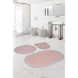 Bonny Home Venüs Pudra 3'lü Dantelli Banyo Paspası Seti, Klozet Takımı