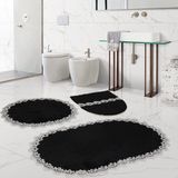 Bonny Home Venüs Siyah 3'lü Dantelli Banyo Paspası Seti Çeyizlik Klozet Takımı - 75 x 55 cm