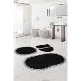 Bonny Home Venüs Siyah 3'lü Dantelli Banyo Paspası Seti, Klozet Takımı