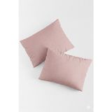 Bonny Home Vevra Çizgili Pudra Düz Renkli 2 Li Yastık Kılıfı Pamuklu Kumaş Fermuarlı - 50 x 70