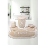 Bonny Home Vizon Dantelli Banyo Kirli Çamaşır Sepeti ve Banyo Paspası Seti 6 Parça