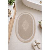 Bonny Home Vizon Dantelli Kaymaz Deri Tabanlı Oval Banyo Paspası Püsküllü Yıkanabilir Banyo Takımı Simela