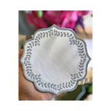 Bonny Home Yuvarlak Gri Kokteyl Kahve Sunum Peçetesi, 6'lı Set, Keten, Sırma Nakış İşlemeli