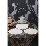 Bonny Home Yuvarlak Krem 6'lı Kokteyl Peçetesi, 15x15 cm, Gardenya Keten, Sırma Nakış İşlemeli