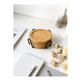 BONOVE Bambu Bardak Altlığı 4'lü Set – Metal Standlı Yuvarlak 10 cm Doğal Ahşap Kupa, Fincan ve Çay Bardağı Altlığı