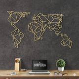 BONPERLA Geometrik Dünya Haritası Metal Duvar Sanatı - Ev Ofis Oturma Odası için Modern Harita Dekoru, ALTIN (115 x 208 cm)