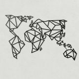 BONPERLA Geometrik Dünya Haritası Metal Duvar Sanatı - Ev Ofis Oturma Odası Macera Severler için Modern Soyut Küresel Harita Dekoru - Siyah Metal İşaret (39"x24")