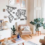 BONPERLA Geometrik Dünya Haritası Metal Duvar Sanatı - Ev Ofis Oturma Odası Macera Severler için Modern Soyut Küresel Harita Dekoru - Siyah Metal Tabela (77 cm × 137 cm)