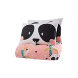 BONPERLA Hayvan Yatak Takımı, Tam/Çift Kişilik Yatak Örtüsü Seti, Panda Pembe Temalı Örtü, Çocuk Erkek Kız Çocuk Yatağı, (Tam/Kraliçe)