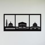 BONPERLA İslami Duvar Sanatı, Metal Duvar Sanatı, Mescid-i Nebevî Kabe Mescidi El-Aksa Duvar Dekoru, Ev Ofis Oturma Odası Dekorasyonları, (Siyah, 99 cm U x 43 cm G, Kabe)