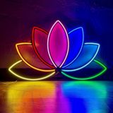 BONPERLA Lotus Çiçeği Duvar Tabelası, Neon Metal Duvar Sanatı, Lotus Neon Tabelası, Lotus Duvar Dekoru, Neon Duvar Tabelası, LED Işık Dekoru, Ev Ofis Yoga Duvar Dekoru (Uzaktan Kumandasız, Orta)