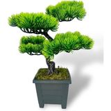 Bonsai Dekoratif Yapay Ağaç Yeşil Bonzai 39 25 Cm Siyah Kare Saksıda