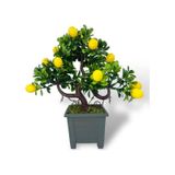 Bonsai Limon Ağacı Dekoratif Yapay Ağaç Yeşil Bonzai 28*23 Cm Siyah Kare Saksıda