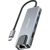 Bontec 5 In 1 Usc-C Hub Çoğaltıcı, Hızlı Veri Aktarımı, 2x USB Girişi, 1x Type-C, 1x Ethernet, 4K HDMI Girişi, Alüminyum Kasa, Fonksiyonel Yapı - Gümüş - Gri