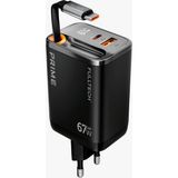 Bontec 67W Gan Hızlı Şarj Adaptörü, Şarj Cihazı, 1x Type-C Girişi, 1x USB Girişi, Dijital Gösterge, Güçlü Performans, Şarj Başlığı, Aşırı Gerilim, Kısa Devre, Isınma ve Akım Koruması - Siyah