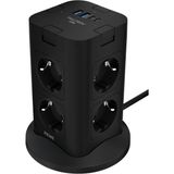 Bontec Akım Korumalı Kule Tipi Priz, 8'li Priz Soketi, 8x Fiş Soketi, 2x USB Girişi, 2x Type-C Girişi, 20W Hızlı Şarj, Isıya Dayanıklı Yapı, 2 Metre Kablo, Aşırı Gerilim Koruyucu Çoğaltıcı (230V/16A / 1050J) - Siyah