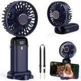 Bontec Dijital Göstergeli Mini Vantilatör, Şarjlı Masaüstü Vantilatör, Taşınabilir 12000 Rpm El Fanı, Ergonomik Tasarım, Kademeli ve Sessiz Çalışma, Soğutucu Mini El Fanı, El Tipi ve Masaüstü Kullanım - Mavi