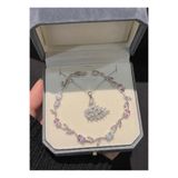 BonteJewelry Beyaz Kuğu Kolye ve Lale Tulip Zirkon Taşlı Bileklik Set