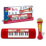 Bontempi Elektronik Karaoke Seti, 24 Tuşlu Işıklı Org ve Şarkı Söyleme Mikrofonu, 2'si 1 Arada, Kırmızı, Çocuklar İçin Müzik Eğitim Seti, 3+ Yaş