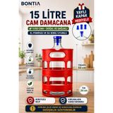 Bontia 15 Litre Cam Damacana Koruyucu Kılıflı | Yaylı Kapak Hediyeli | Sebil ve El Pompası Uyumlu %100 Cam Damacana