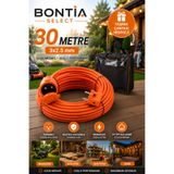 Bontia 30 Metre Uzatma Kablosu 3x2.5 mm Topraklı CCA Kablolu Tekli Grup Priz Kapaklı Monofaze Ev Tipi Uzatma Kablosu Taşıma Çantalı