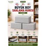 Bontia Büyük Boy Saklama Hurcu 3'lü Set 100x50x50 cm Fermuarlı Hurç Yorgan Battaniye Kıyafet Düzenleyici Baza Altı ve Dolap İçi Saklama Kutusu