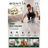 Bontia Koruyucu Örtü Naylonu 4x12,5 Metre 50 m² Şeffaf Boya Örtüsü Eşya Mobilya Zemin Toz ve Boya Koruma Naylonu
