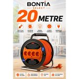 Bontia Makaralı Uzatma Kablosu 20 Metre 3x2.5 Mm² Cca Termal Sigortalı 4 Prizli Monofaze - Turuncu