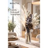 Bontia Vazolu Dekoratif Aranjman Kuru Gerçek Çiçek Kızıl Okaliptus ve Pamuk Otlu | Ev Hediyesi | Vazo Dahil