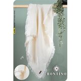 Bontino 4 Katlı %100 Pamuk Müslin Bebek Battaniyesi Saçaklı Çok Amaçlı 110X90 cm - Ekru - Tek Ebat