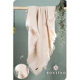 Bontino 4 Katlı %100 Pamuk Müslin Bebek Battaniyesi Saçaklı Çok Amaçlı 110X90 cm - Krem - Tek Ebat