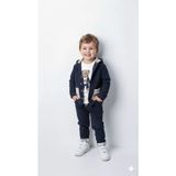 Bontino Erkek Çocuk %100 Pamuk Kadife Hırka, Pantolon ve Ayıcık Baskılı Uzun Kollu Sweatli 3'lü Premium Seri - 2 Yaş - Lacivert