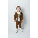 Bontino Erkek Çocuk %100 Pamuk Kadife Hırka, Pantolon ve Ayıcık Baskılı Uzun Kollu Sweatli 3'lü Premium Seri - 4 Yaş