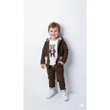 Bontino Erkek Çocuk %100 Pamuk Kadife Hırka, Pantolon ve Ayıcık Baskılı Uzun Kollu Sweatli 3'lü Premium Seri - 6 Yaş