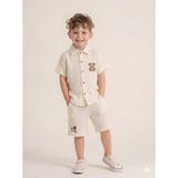Bontino Erkek Çocuk %100 Pamuk Müslin Gömlek ve Şort Takım - Ayıcık Nakışlı - 2 Yaş - Ekru