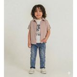 Bontino Erkek Çocuk 3'lü Premium Takım - Desenli Gömlek, %100 Pamuk Tişört ve Beli Ayarlanabilir Jean - 5 Yaş - Pudra